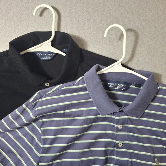 Polo Golf  Ralph Lauren Shirt Mens Large Black Blue Lot Of 2 Casual Preppy - Picture 1 of 14
